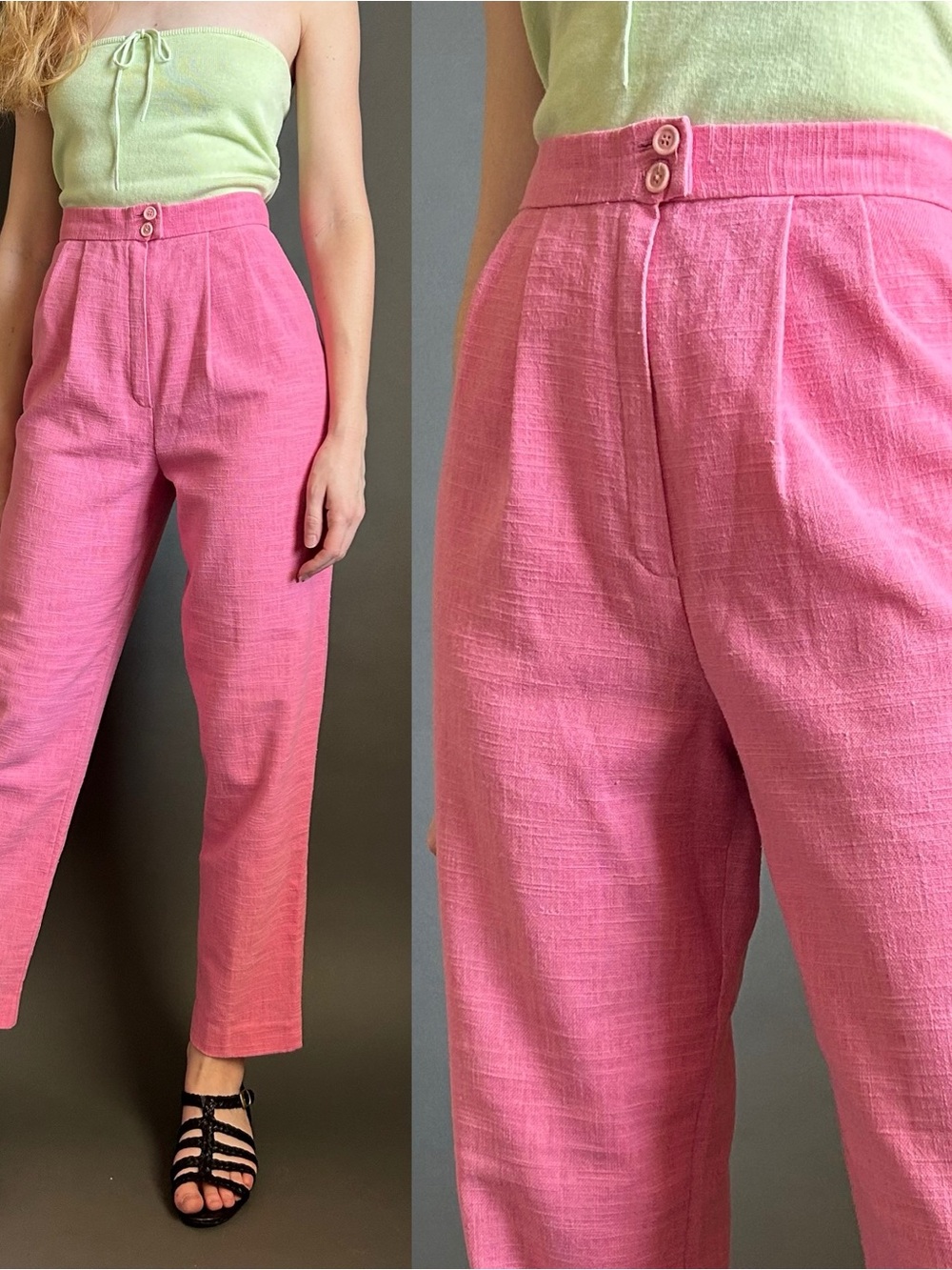 Vintage Pink High Waisted Pleated Trousers, XS 24”